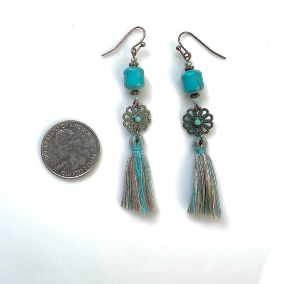 NEW Boho Flower Tassel Silk Earrings - Picture 3 of 5